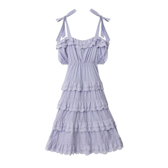 NWT BY MALINA Edda Tiered Ruffle Off the Shoulder Midi Dress Azure Blue Small - Picture 10 of 13